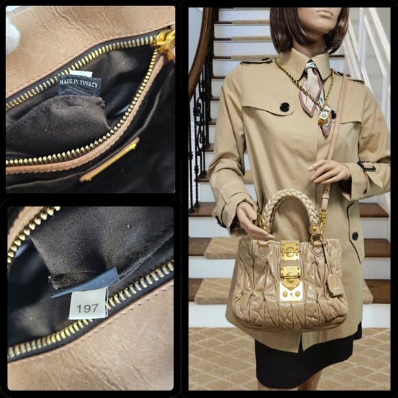 Miu Miu Matelassé Tan Leather Two-Way Bag - Picture 3 of 17